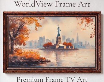 Statue of Liberty New York City, Autumn Watercolor Frame TV Art (Digital Download) 49