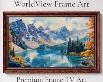 Moraine Lake Mountain Landscape, Samsung Frame TV, Alpine Watercolor Art (Digital Download) 80