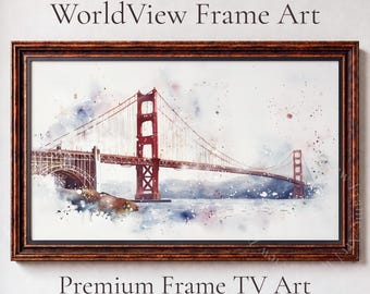 Golden Gate Bridge Watercolor Frame TV Art, Moody Rain (Digital Download) 102