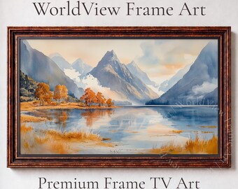 Milford Sound Autumn Watercolor Landscape, Samsung Frame TV Art (Digital Download) 29