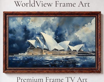 Sydney Opera House Watercolor, Stormy Landscape Frame TV Art (Digital Download) 86