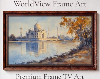 Taj Mahal Riverside Watercolor Painting, Samsung Frame TV Art (Digital Download) 56