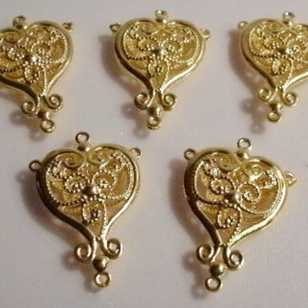 5 Gold Plated Filigree Connector/Charms - Double Sided - New