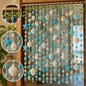 Crochet Sea Shell Curtain Pattern PDF | Coastal Beaded Door Curtain, Starfish & Shell Hanging Garland, Digital Download