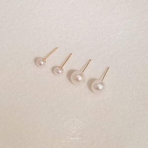 Freshwater Button Pearl Stud Earrings, 925 Sterling Silver Posts, 18K Gold-Plated Copper, Bridal & Everyday Jewelry