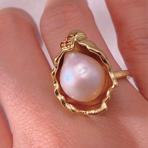 Adjustable Pearl Ring, Oyster Shell Inspired Statement Ring, Bridal Gift