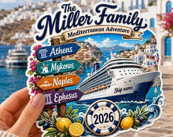 Custom Mediterranean Adventure Cruise Itinerary Door Magnet, European Vacation Souvenir, Mediterranean Cruise Gift, Door Magnet
