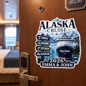 Personalized Alaska Cruise Magnet 2026, Scenic Cruise Ship Door Magnet with Juneau Skagway Ketchikan Glacier Bay Art Gift, Cruise, Magnet