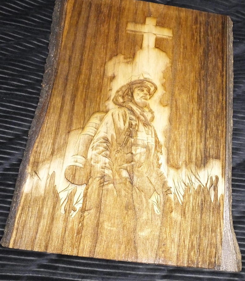 Fireman/cross Laser Engraving High Definition Low Relief Live Edge Etsy