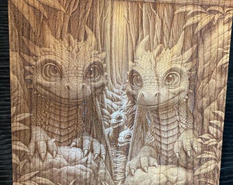 Dragon Family Engraving | High Resolution | Low Relief | 3D Illusion