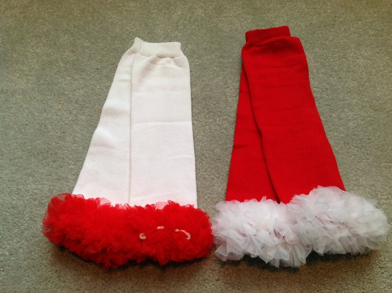 Baby Girl Christmas, Red and White Leg Warmers Red Leg Warmers w White Ruffle or White Leg Warmers w Red Ruffle Girls Christmas Outfit