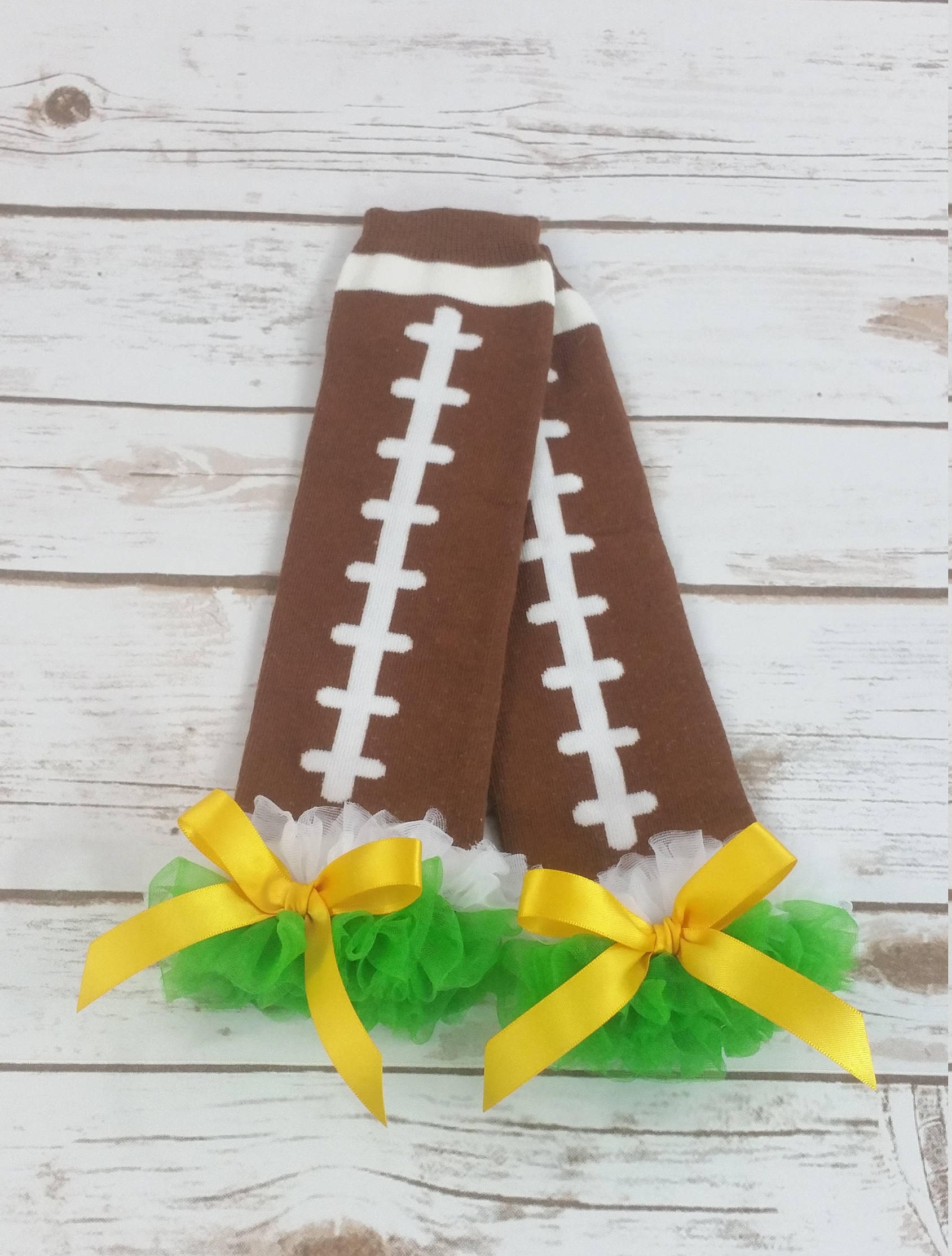 Football Leg Warmers with Green Ruffle and Gold Bow Ruffled Etsy