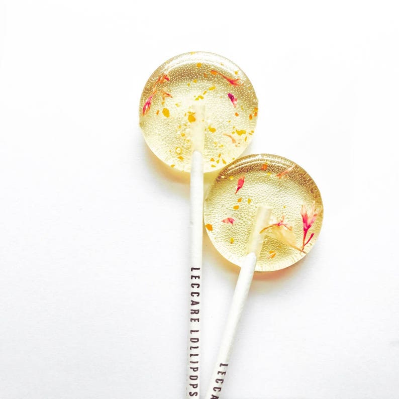 Pink and Gold Lollipops Edible Flower Lollipops Gold Flake Lollipops Spring Wedding Favors Summer Wedding Leccare 20 count