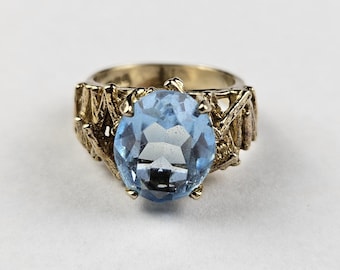 Vintage Birmingham Sterling Silver Blue Gemstone Ring | Ornate Statement Ring | UK K US 5.25 EU 50 | 5.45g