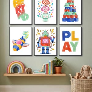 Colorful Geometric Nursery Print Set, Bright Retro Playroom Decor, Gallery Wall Art, Digital Download