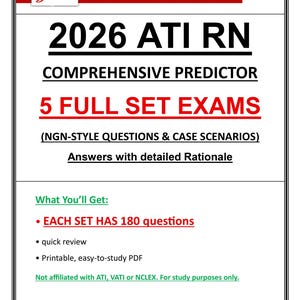 2026 ATI RN Comprehensive Predictor 5 Full Set Exams (NGN-stilfrågor och fallscenarier) Svar med detaljerad motivering