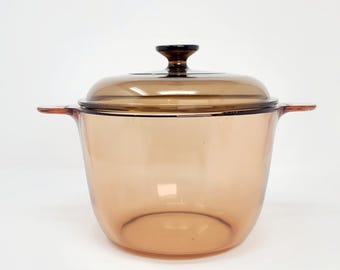 Vintage Corning Ware Vision 3.5L Dutch Oven Pot w Lid Amber Glass TINY CHIP