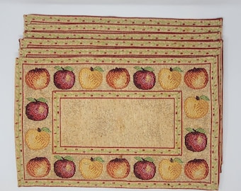 Vintage Apple Tapestry Placemats Set of 6 Red Gold Fruit 1990s Country Cottage