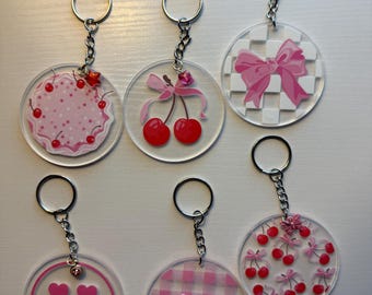 Coquette Acrylic Keychain | Pink Keychain | Cherry, Bow & Smiley Charm | Girly Purse | Handmade