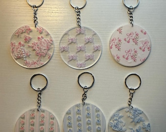 Heirloom Acrylic Keychain | Personalized Pearl Initial | Vintage Floral Keychain | Coquette Purse Charm | Handmade