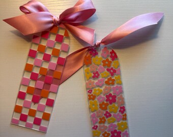 Marcapáginas acrílico floral retro / Marcapáginas Y2K / Flower Power / Regalo para lectores