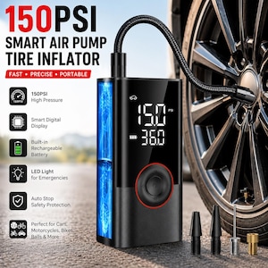 150 PSI sladdlös smart däckpump, bärbar luftpump med digital display, laddningsbar