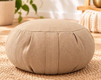 Floor Pillow, Round Buckwheat Hull Meditation Cushion, Yoga Floor Seat
