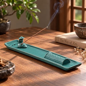 Ceramic Incense Holder, Green Fisherman Incense Stick Burner, Zen Meditation Decor, Asian Inspired Home Decor, Yoga Gift