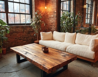 Reclaimed Wood Coffee Table, Live Edge Farmhouse Living Room Furniture