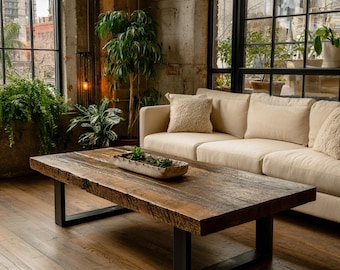 Handmade Reclaimed Wood Coffee Table, Distressed Farmhouse Living Room Furniture