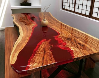 Custom Walnut Live Edge River Table, Handmade Epoxy Dining Desk