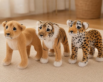 Realistic Leopard Stuffed Animal Jungle Theme Plush Toy Room Decor