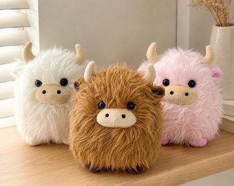 Highland Cow Plush, Cute Cow Stuffed Animal, Fluffy Farm Animal Room Decor