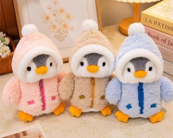 Kawaii Penguin Plush, Hooded Stuffed Animal, Cute Room Decor, Penguin Lover Gift