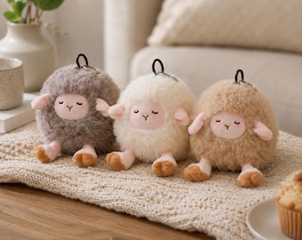 Round Sheep Plush Keychain Charm, Adorable Animal Bag Decoration