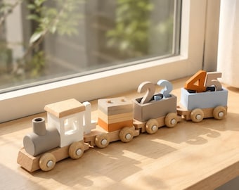 Wooden Number Train Toy,Early Learning Toy, Nursery Room Decor,Toddler Birthday Gift