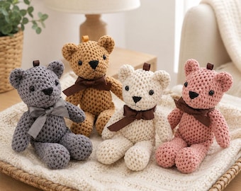 Mini Teddy Bear Plush, Cute Bow Bear Stuffed Animal, Small Bag Charm and Room Decor
