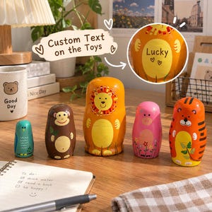 Wooden Animal Nesting Dolls, Russian Matryoshka Set, Woodland Forest Decoration