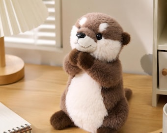 Fluffy Otter Plush Toy, Kawaii Stuffed Animal Desk Decor, Cozy Room Companion