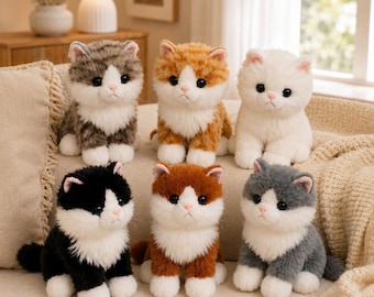 Plush Cat Doll, Fluffy Kitten Toy, Cozy Animal Decor, Cat Lover Gift