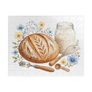 Puzzle con illustrazione di pane a lievitazione naturale, 252 pezzi / Puzzle con barattolo di farina e frusta da forno