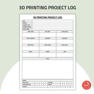Printable 3D Printing Project Log | 3D Printer Tracker | Print Job Record | PDF Download