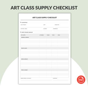Printable Art Class Supply Checklist | Art Supplies List | Classroom Inventory Sheet | PDF Download