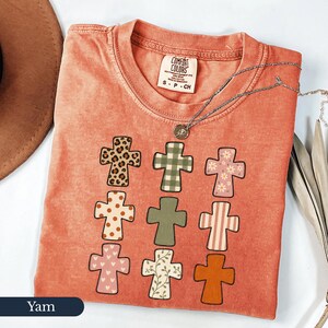 Faux Patchwork Cross T-Shirt, Boho Christian Tee, Leopard Floral Gingham Faith Shirt