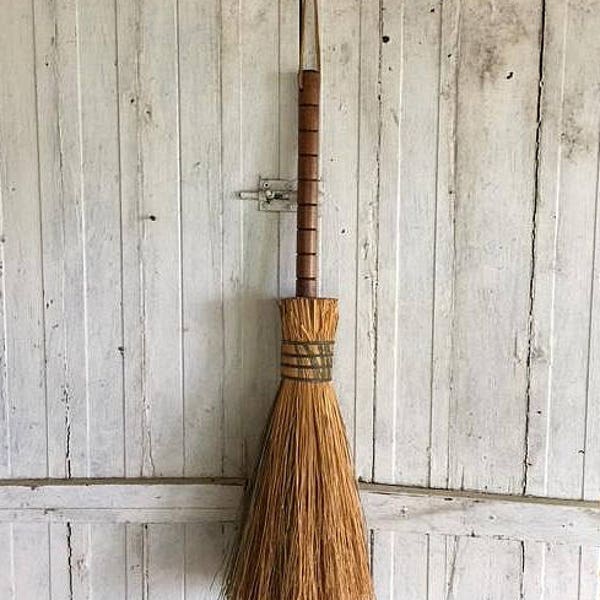 Rustic Hearth Broom, Primitive Straw Broom, Fireplace Accessory, Farmhouse Decor, Cabin Decor,, Long Handled Broom