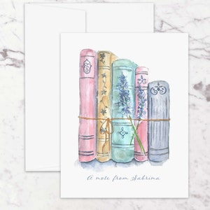 Personalized Watercolor Book Notecard Set: Illustrated Bookish Stationery