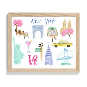 NYC Watercolor Art Print: Whimsical New York City Travel Poster
