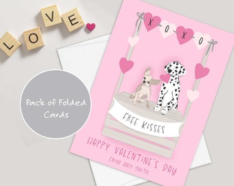 Personalized Valentine's Card Pack, Custom Illustrated Dog Valentine's Cards, Folded Blank Card Set