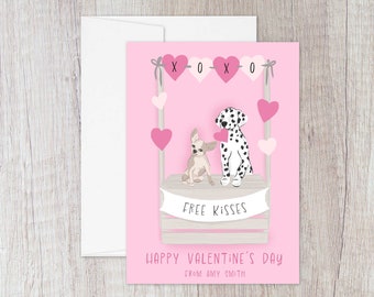 Personalized Dog Valentine's Day Card, Sweet Dog Kissing Booth Valentine's Day Card, Custom Folded Blank Inside Greeting Card