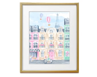 Paris City Watercolor Print: Eiffel Tower, Parisian Wall Art